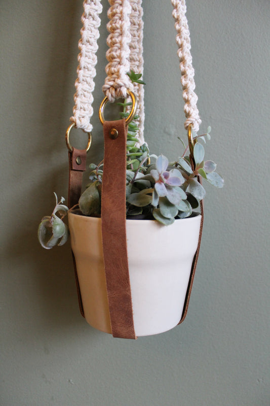 Leather and Macrame Plant Hanger