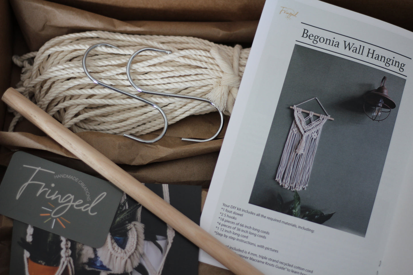 DIY Begonia Wall Hanging Kit with Macrame knots guide/instructions